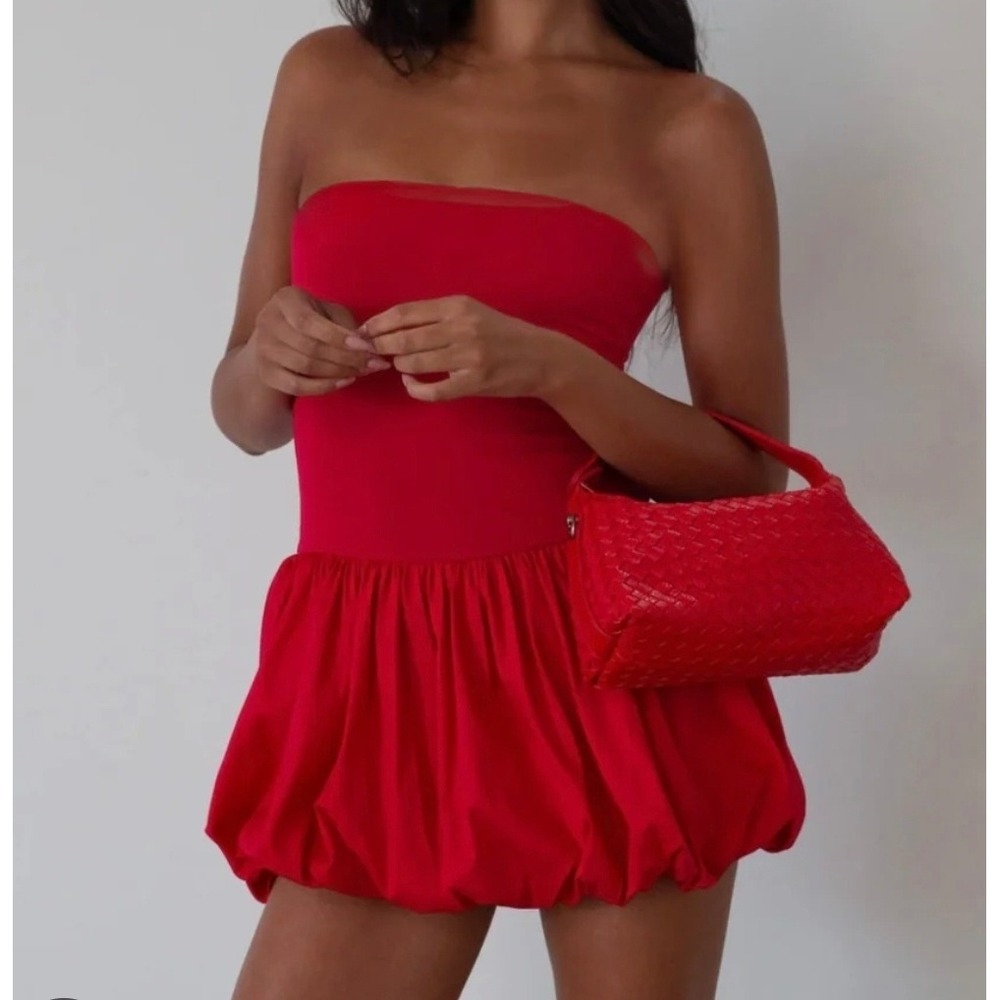 Red Strapless‎ Dress Kali Fashions Bubble Mini Dress Party christmas bodycon fit